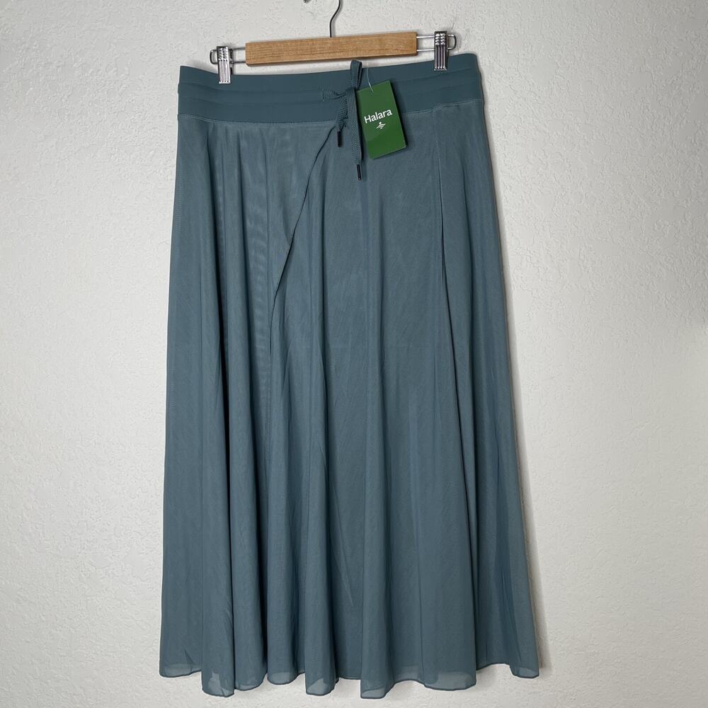 Halara NWT High Waisted Drawstring Contrast Mesh Skirt Size L Blue